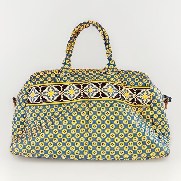 Vera Bradley Weekender Travel Bag Blue Yellow Floral Quilted Duffel Tote 20 Inch - Picture 1 of 7